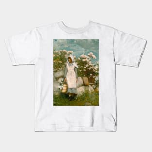 Girl and Laurel by Winslow Homer Kids T-Shirt